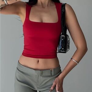 NWT Garage Basic Square Neck Sleeveless Red Tank Top